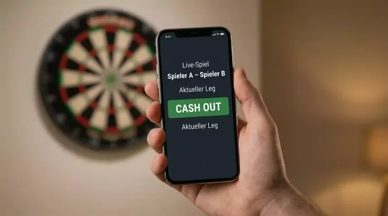 Mobile Wett-Oberfläche mit Cash-Out-Schaltfläche während eines Live-Darts-Matches