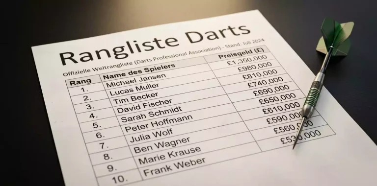 Tableau mit der aktuellen PDC Order of Merit Top 32 mit Preisgeld-Spalten