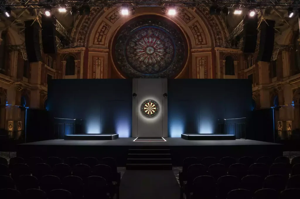 Bühne des World Matchplay in Blackpool mit der traditionellen Winter-Gardens-Kulisse