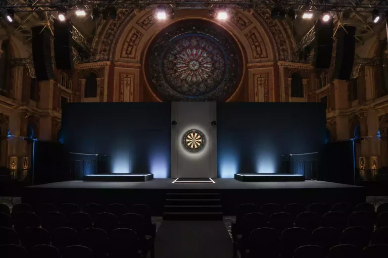 Bühne des World Matchplay in Blackpool mit der traditionellen Winter-Gardens-Kulisse